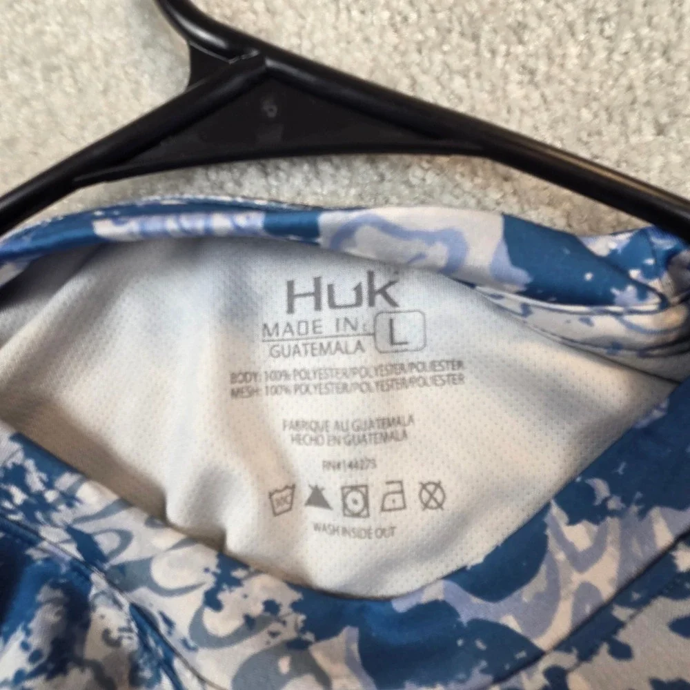 Huk Pursuit Fishing Shirt Mens Large Blue Camo Long Sleeve Performance Mesh Tee